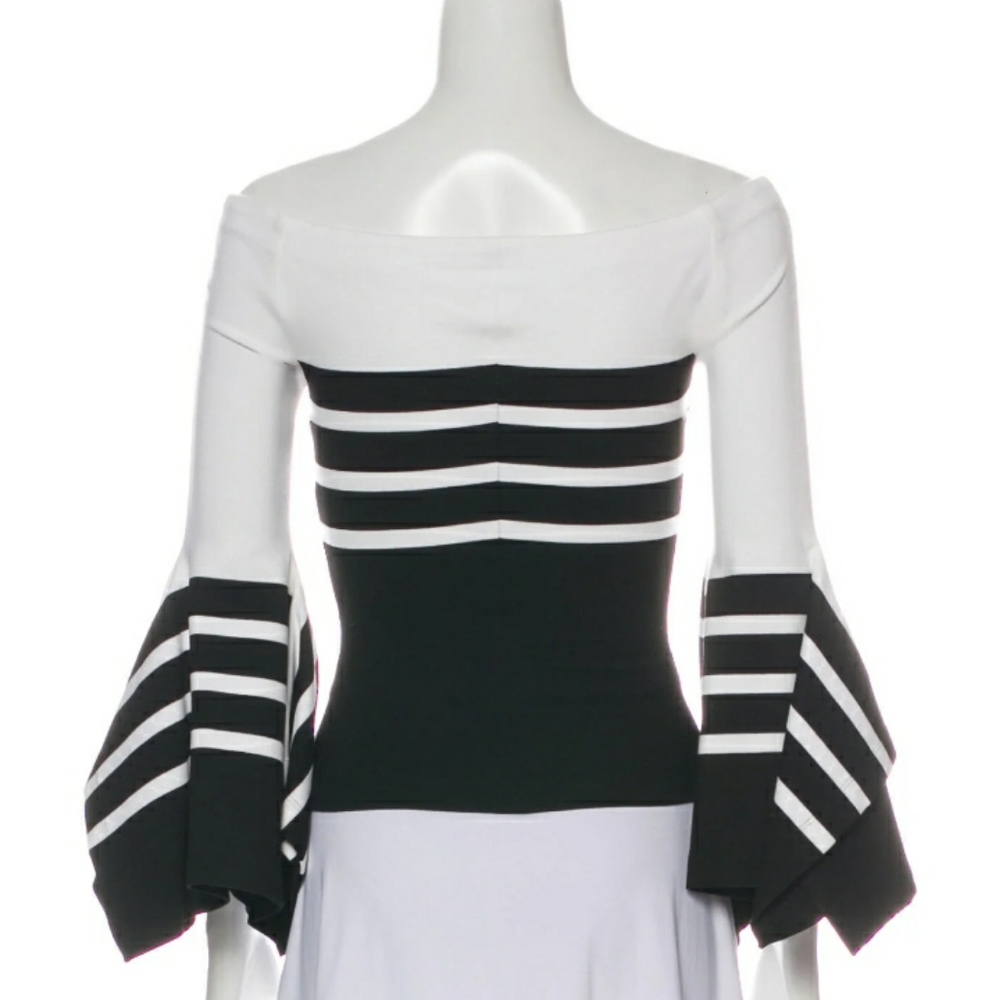 π± Rosetta Getty Off the Shoulder Crop Top Black White Stripe Sz 0/XS - Picture 3 of 9